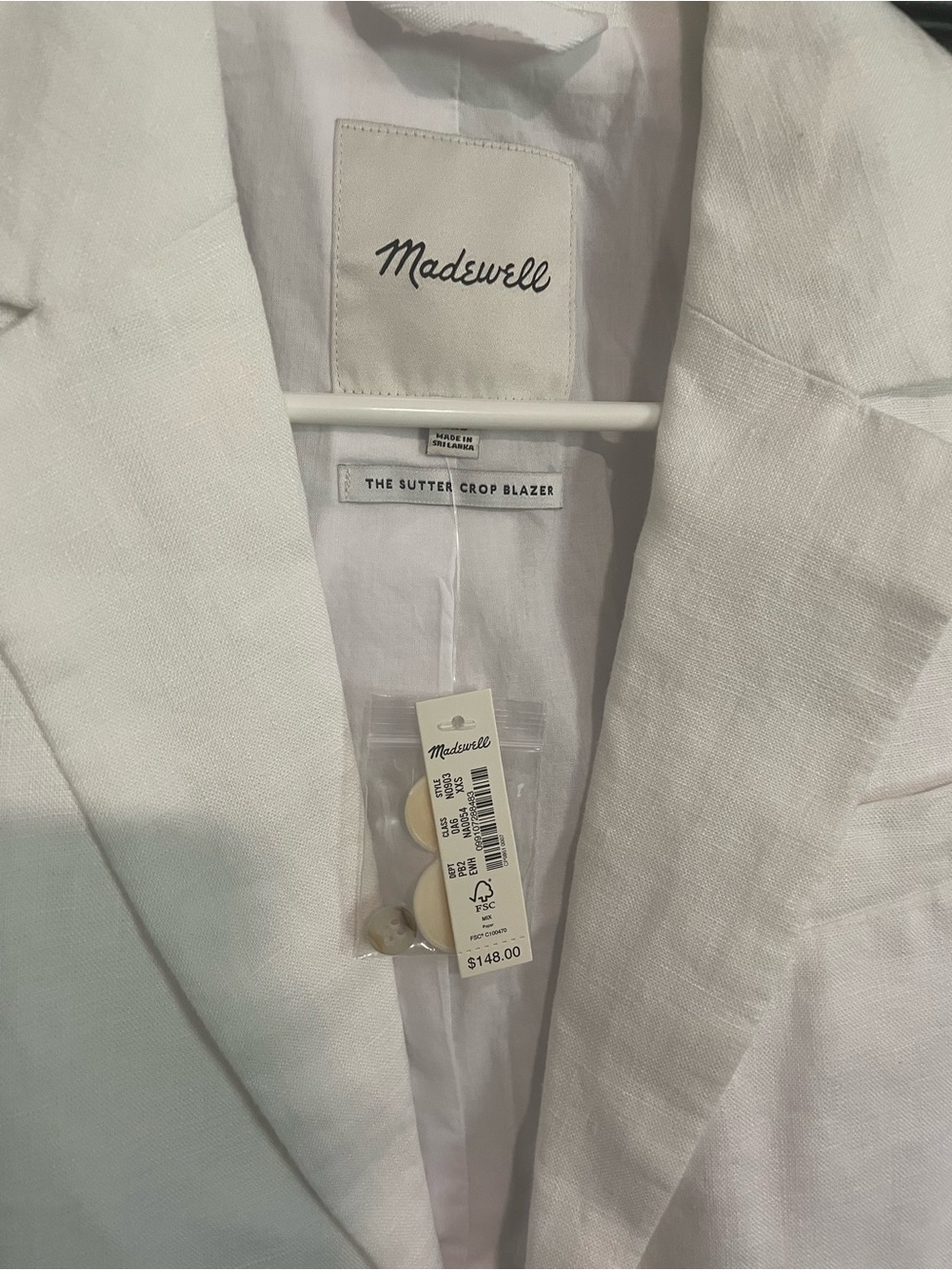 Madewell White Linen Crop Blazer